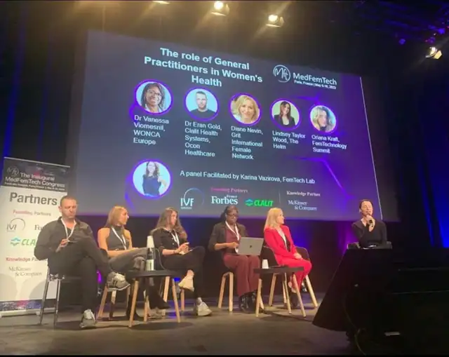 Diane Nevin on stage at the MedFemTech Congress in Paris